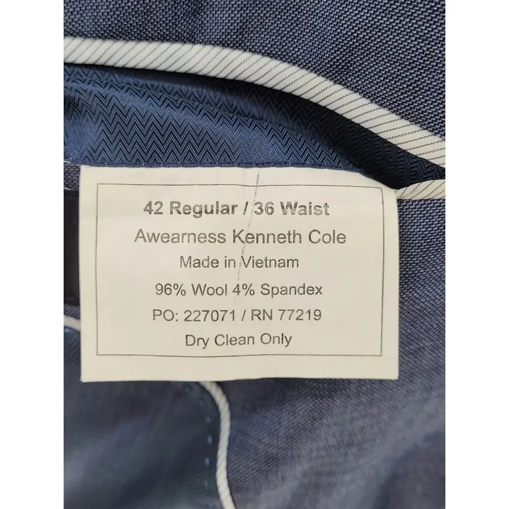 KENNETH COLE AWEARNESS Mens Classic Business Navy Blazer Sports Coat Jacket 42R